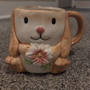 Boston Warehouse Tan and White Bunny Mug with Pink Flower